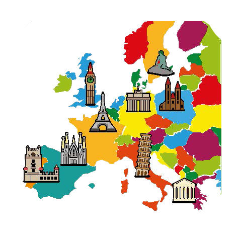 cartoon europe and landmarks